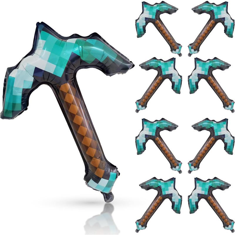 Retro Gaming Event - 8Pcs Pixel Inflatable Pickaxe Foil Balloons